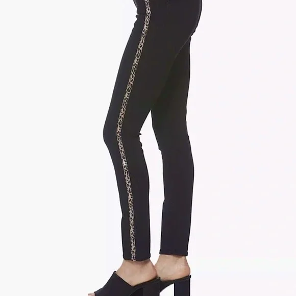 NWT PAIGE Hoxton Ankle high rise wild black leopard tuxedo stripe jeans 26 new